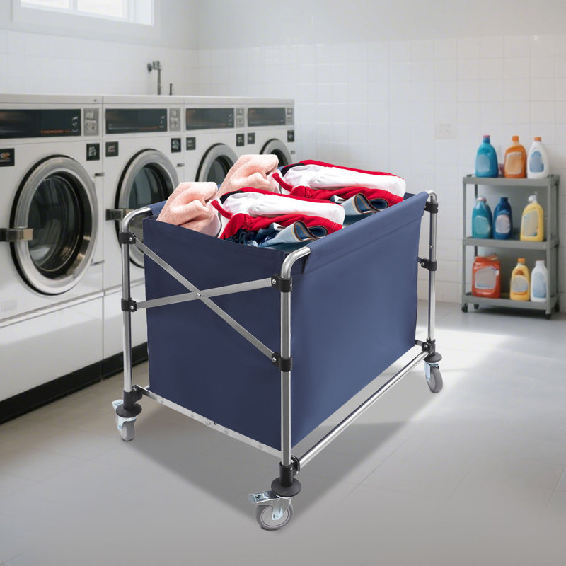 35.43X23.62X34.65” Laundry Cart With Wheels, Blue, 34.65" H x 35.43" W x 23.62" D