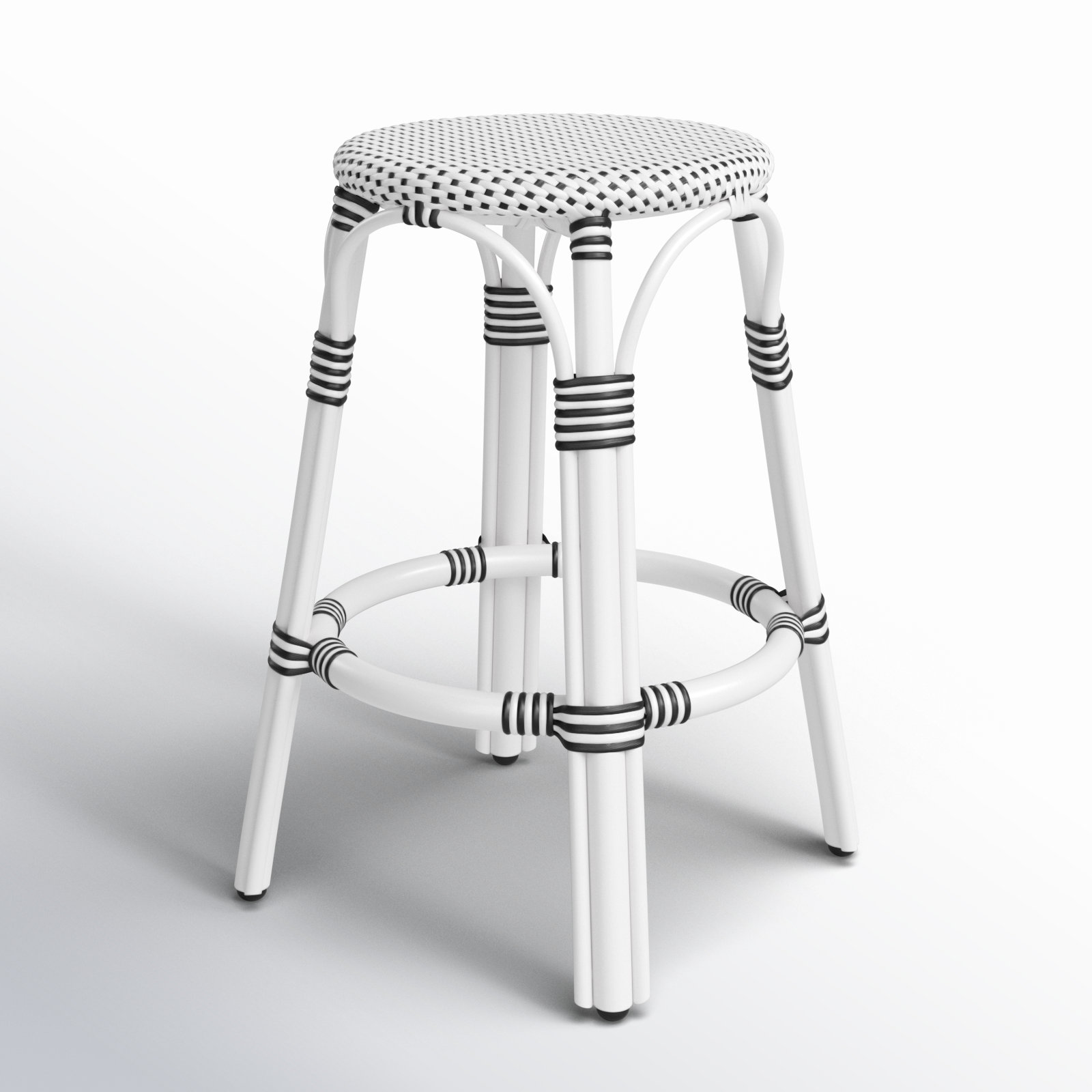 Alastair Bar & Counter Stool, Counter Stool (24" Seat Height), White/Black Dot/White Rattan Frame