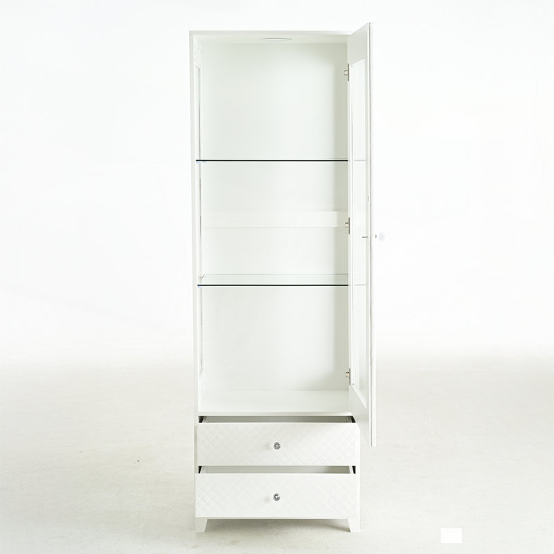 Luxurious Upholstered Display Cabinet with Adjustable LED Lighting