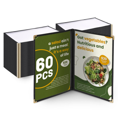 WeChef 60 Pack Restaurant Menu Covers 8.5 x 14inch Book Style 2 Pages 4 Views