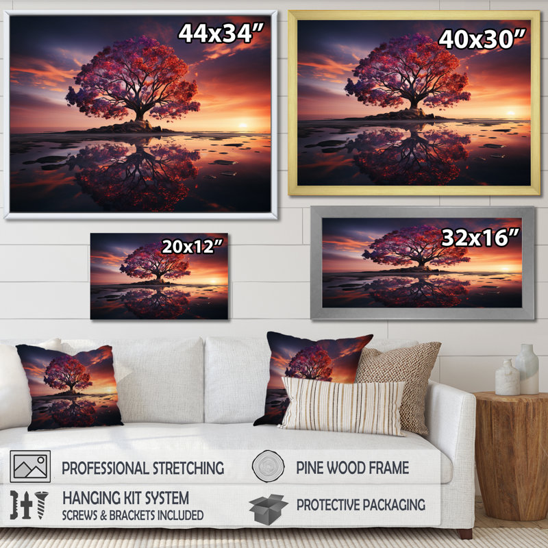 Coral Tree Enchanted Twilight sur impression sur toile, H 16 po x l 32 po x P 1 po, Encadrement doré