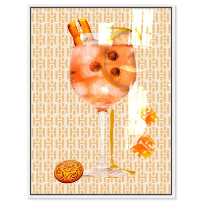 Oliver Gal Orange Aperol Paris Glam & Bar - Hand-Applied Glass Coat Framed Canvas Art