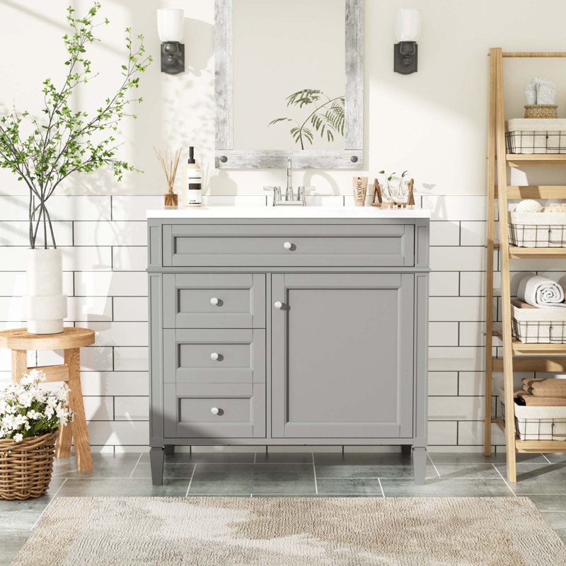 Meuble-lavabo 36 po avec lavabo supérieur, Gris