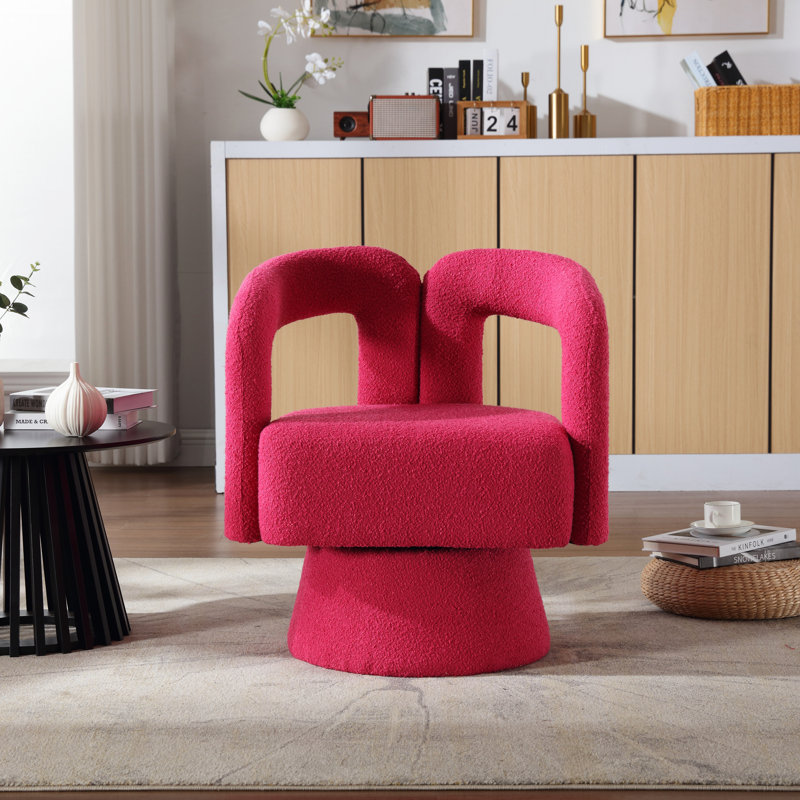Accent Swivel Armchair Barrel Chair, Rose Red Boucle
