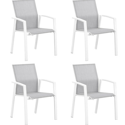 De 4 chaises d'extérieur en aluminium blanc entièrement assemblées, filet respirant, empilable, capacité de poids de 360 lb, ergonomique, idéal pour les chaises de salle à manger, assemblées, empilables, design,