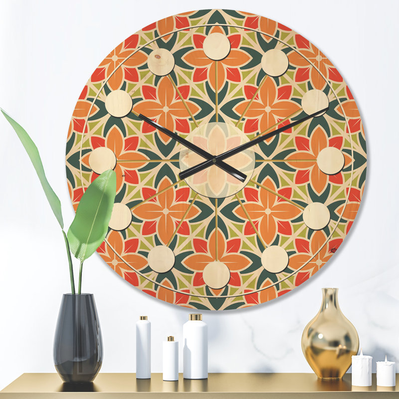 Horloge murale en bois à motif floral IV, Petit