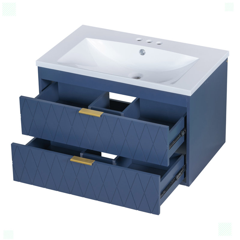 Wall Mounted Bathroom Vanity With Resin Sink, Navy Blue