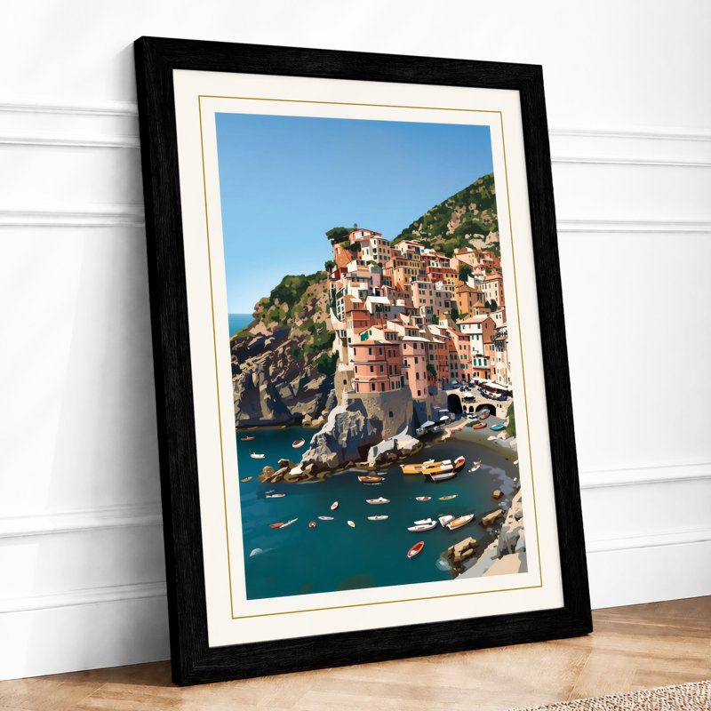 Village Hillside Coastal - Framed Print, A1 - 84.1 x 59.4 cm, Black