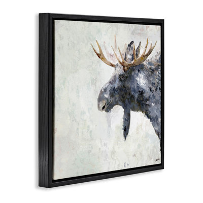 Rustic Moose View Black Framed Floater Canvas Wall Art by Sally Kaye Barlow/Makaio Design