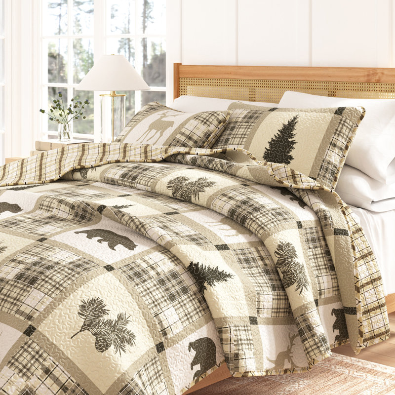 Ensemble de courtepointe réversible avec taies décoratives Lodge, Courtepointe pour lit simple / simple TG et 1 taie