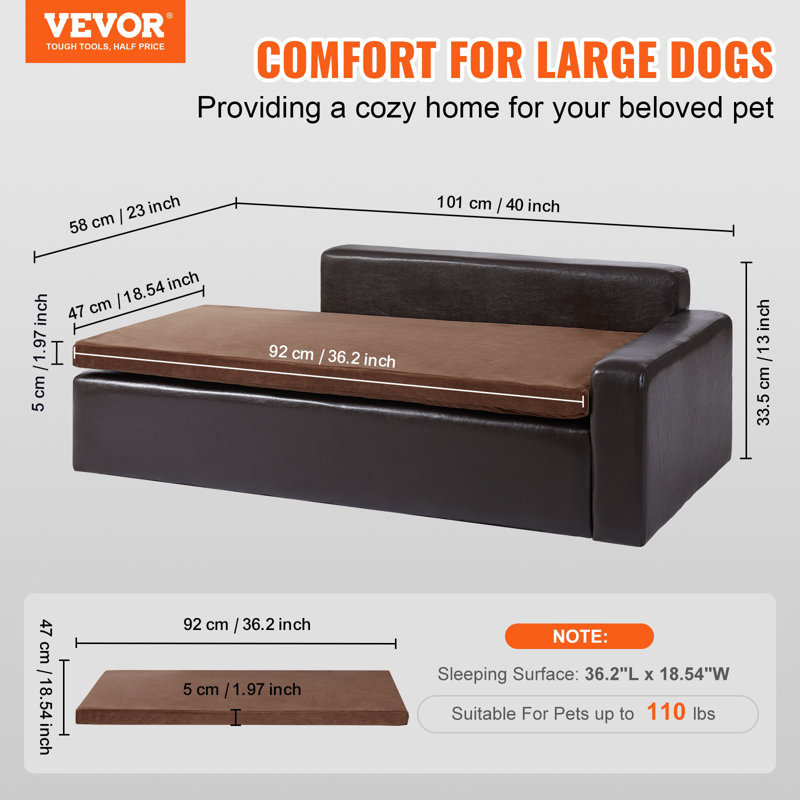 Canapé pour animal de compagnie, canapé pour chien de grande taille, canapé pour chien en cuir souple, canapé pour chat avec chargement de 110 lb, brun