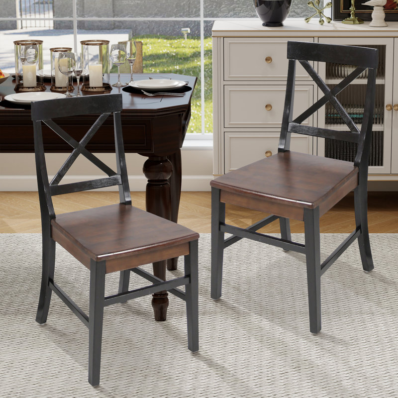 Ensemble de 2 chaises en bois d'acacia, Noir / brun