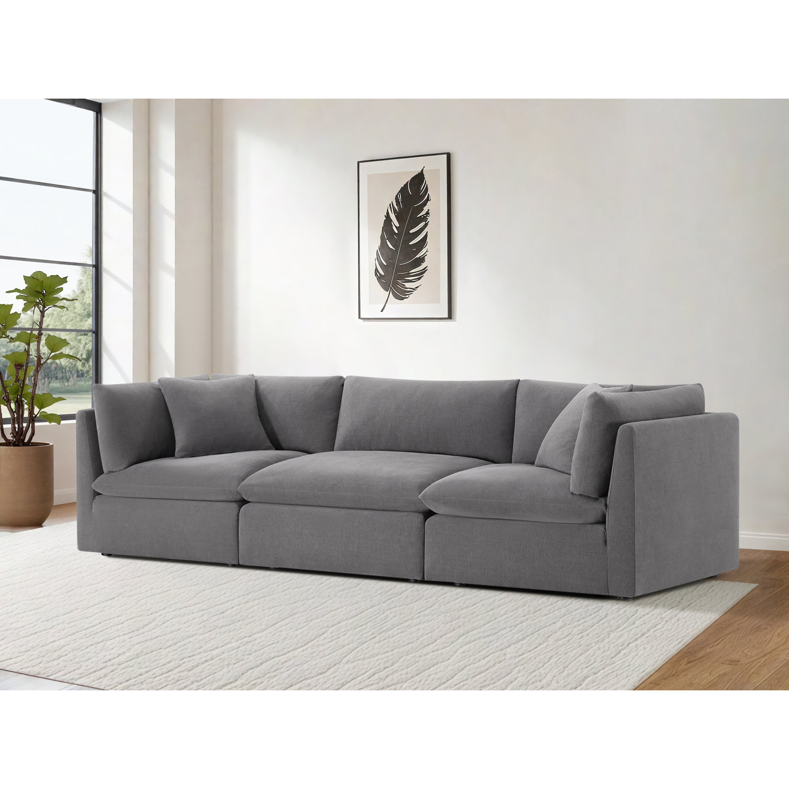 Annabella 122" Modular Sofa, Elite Pewter Textured Performance Chenille