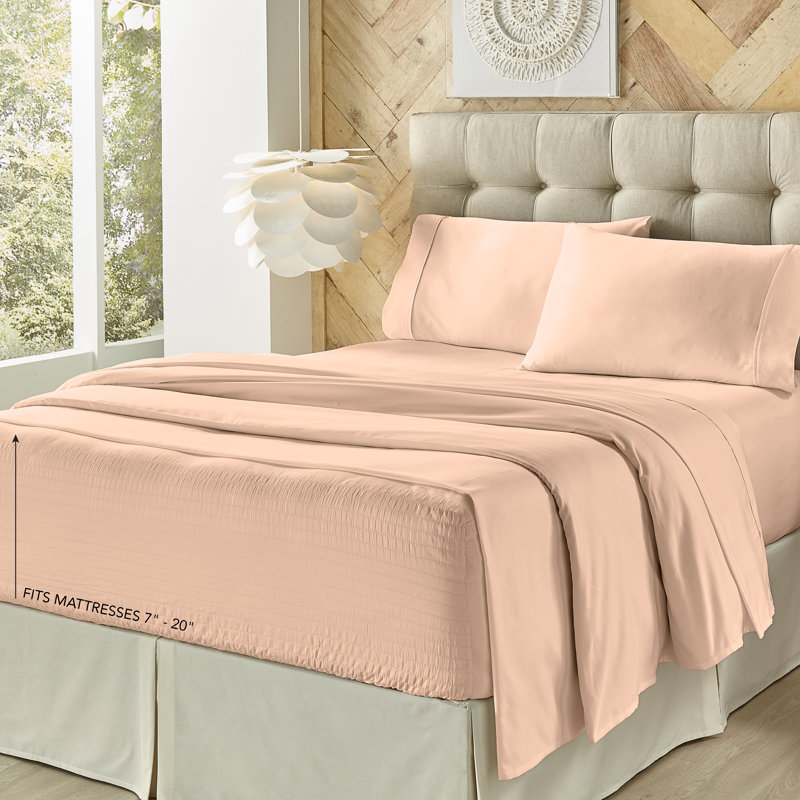 Royal Fit - 500 Tc drap 4 pièces Ensemble de draps, Ensemble de draps pour taille de lit double et deu, Rougir