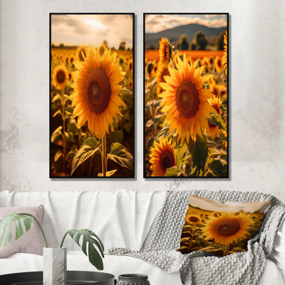 «Sunflower Golden At Sunset», 2 pièces sur toile