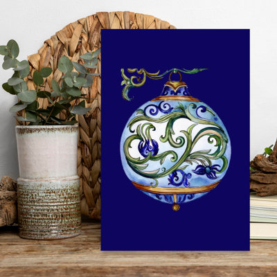 Elegant Blue Ornament Classic Elegant Traditional Winter Wall Art Print 1 Piece Wrapped Canvas Wall Art