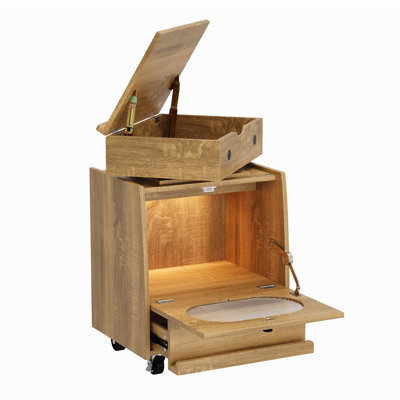 Robot-Inspired Modern End Table With 360° Swivel Top, LED Touch Light, And Movable Casters – A Functional & Stylish Storage Side Table