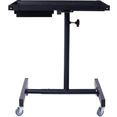 Table de travail réglable de 86 à 121 cm (34 à 47,75 pouces) en acier noir, monobloc, avec tiroir et 4 roulettes pivotantes, pour garage et atelier de réparation.