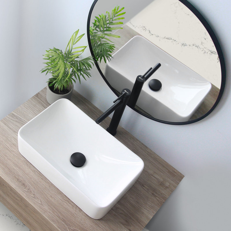 Elegant 19" White Ceramic Rectangular Vessel Bathroom Sink