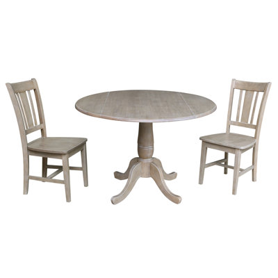 Deilyn Round Top Pedestal Extending 3 Piece Drop Leaf Solid Wood Dining Set by August Grove