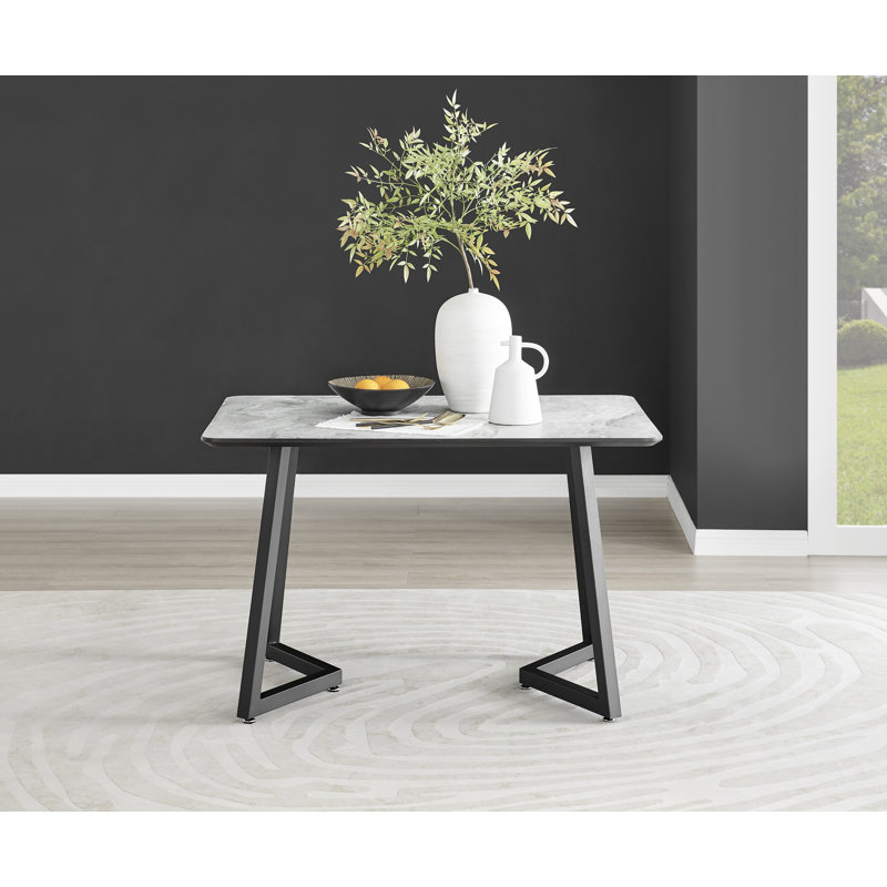 Sleek Industrial Design White Marble Effect Melamine Dining Table 160cm x 90cm, H75 x L120 x W80cm
