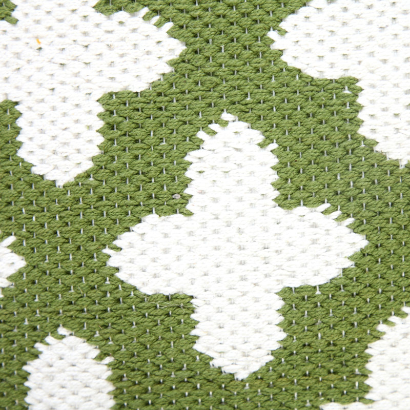 Green and White Woven Geometric Cotton Throw Pillow, 20" Square