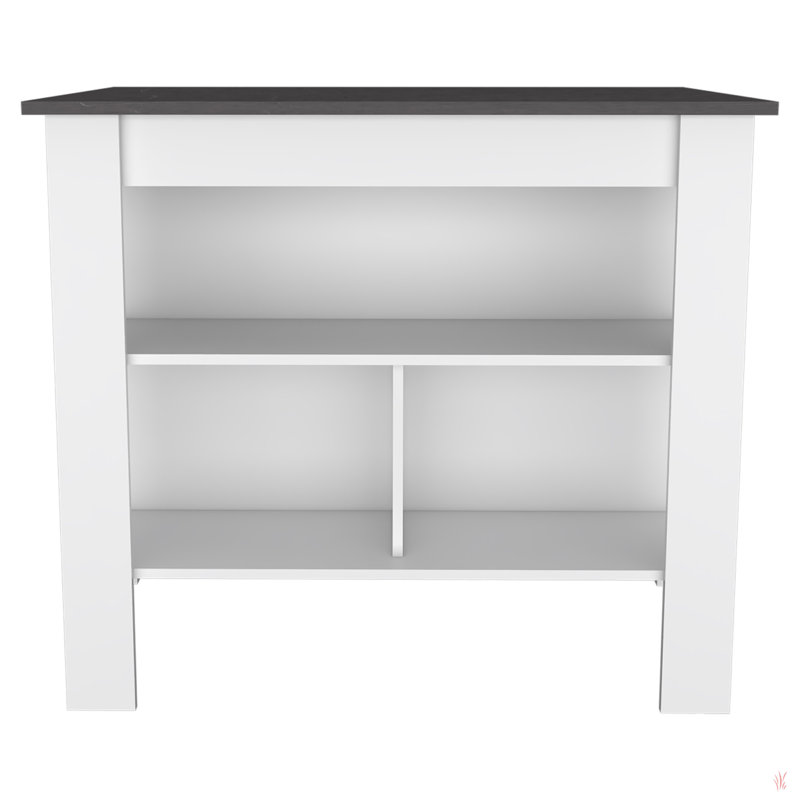 Îlot de cuisine, quatre pieds, trois tablettes, Gris foncé, Blanc