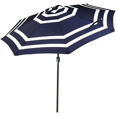 Haney 9' Octagon Market Umbrella with Push-Button Tilt - Navy Blue Stripe