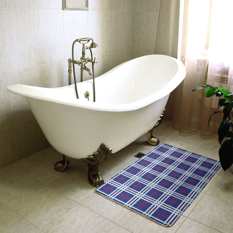 Memory Foam Non-Slip Bath Rug, 21" W x 34" L, Blue/White 7