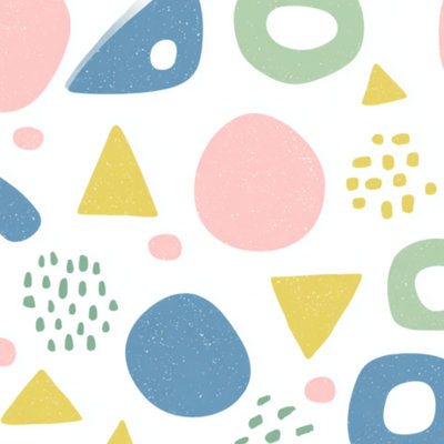 Peel and Stick Wallpaper Pastel Geometric Shapes Circles Triangles White Contact Paper Removable Self Adhesive Wall Mural Wall Decor for Bedroom Kitchen Cabinets 17.7in x 118in