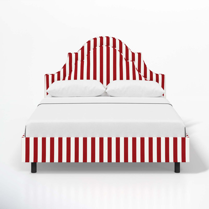 Knipe Upholstered Scalloped Bed, California King, Canopy Stripe Red