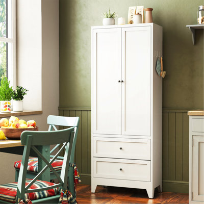 Armoire garde-manger blanche 72 po avec 2 tiroirs, armoire de rangement autoportante avec tablettes réglables, rangement robuste pour épices, vaisselle, petits électroménagers de cuisine, garde-manger, salle à manger