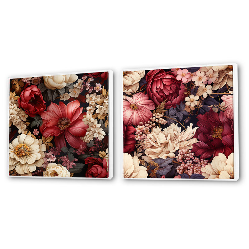 Jessup - Ensemble de 2 collages carrés floraux, Cadre flottant blanc, H 16 po x l 33 po