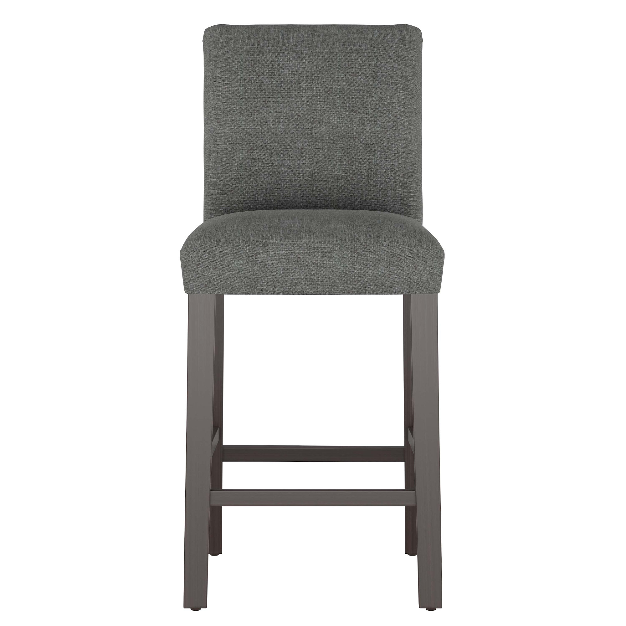 Hadrien Upholstered Stool, Black Wood, Bar Stool (31” Seat Height), Zuma Charcoal Textured Linen