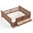 Queen Size Solid Wood Kids Floor Bed with Storage Bookcases, Drawers, Cute Stairs & Guardrails, No Box Spring, Natural-825200368-825200372