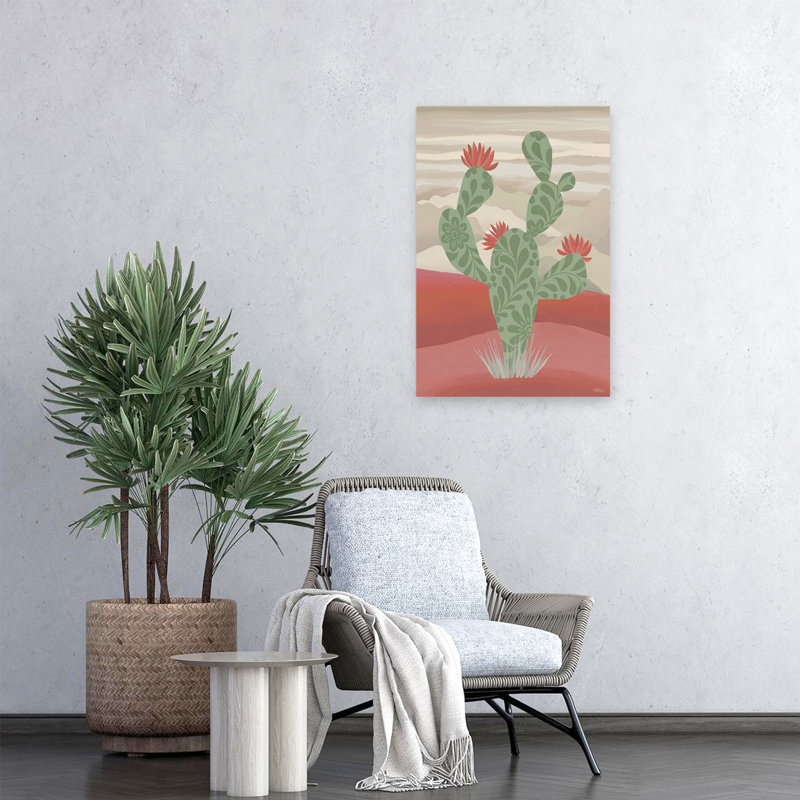 Cactus Couture - Cactus vert contemporain, motifs floraux stylisés, art du désert rose, H 24 po x l 16 po