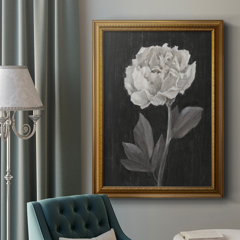 «Black and White Flowers IV», toile encadrée de qualité supérieure, prête à être accrochée, L 18 po x H 27 po