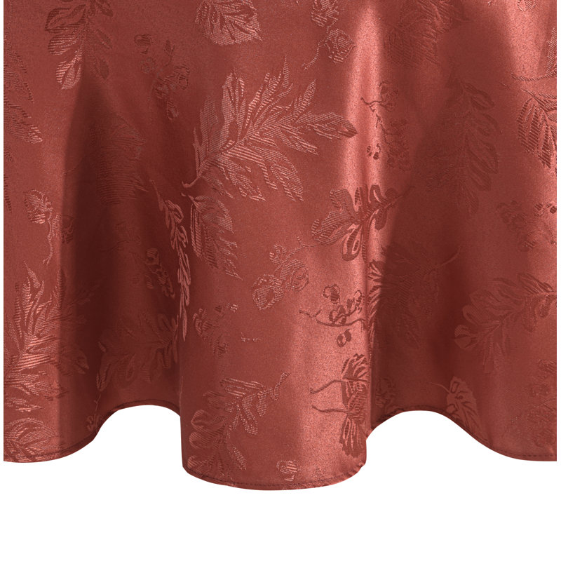 Rhone Woven Leaves Jacquard Fall/Harvest Damask Tablecloth, 84" x 60" Oval, Spice Red