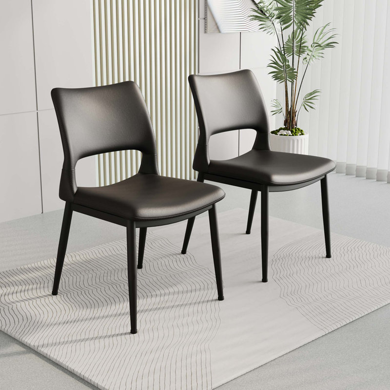 Ensemble de 2 chaises de salle à manger modernes et minimalistes en similicuir, dossier confortable, pieds en métal, Noir