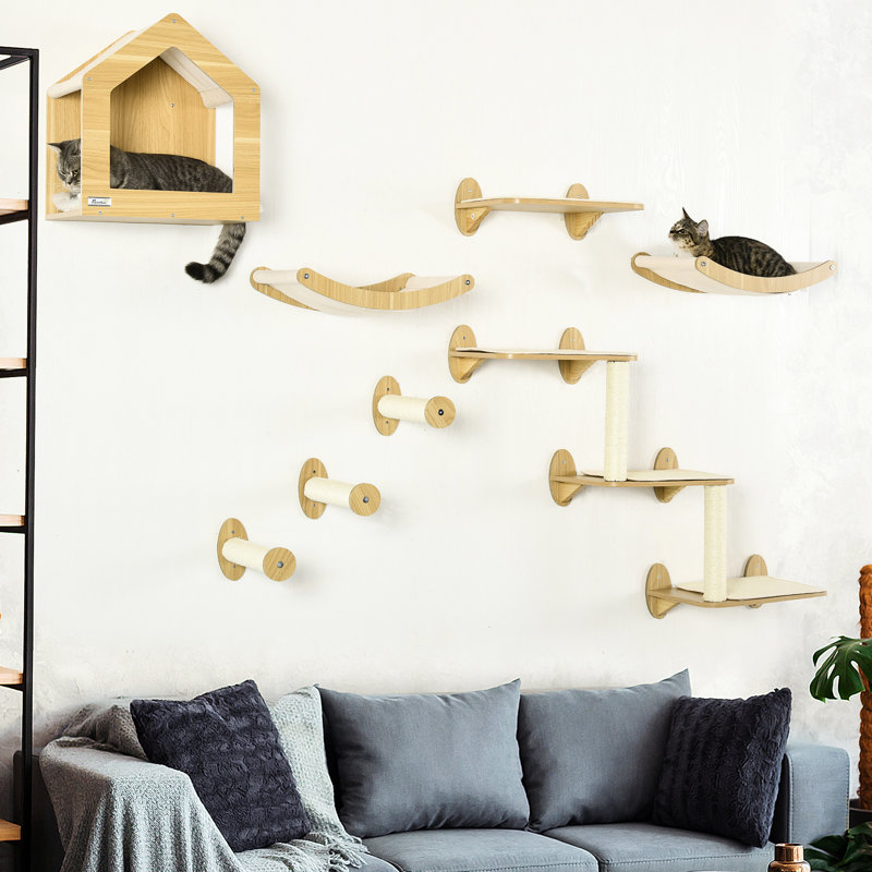 Arbre à chat à 10 niveaux avec hamacs et plateformes incurvées pour chats actifs. Arbre à paliers, coussins lavables.