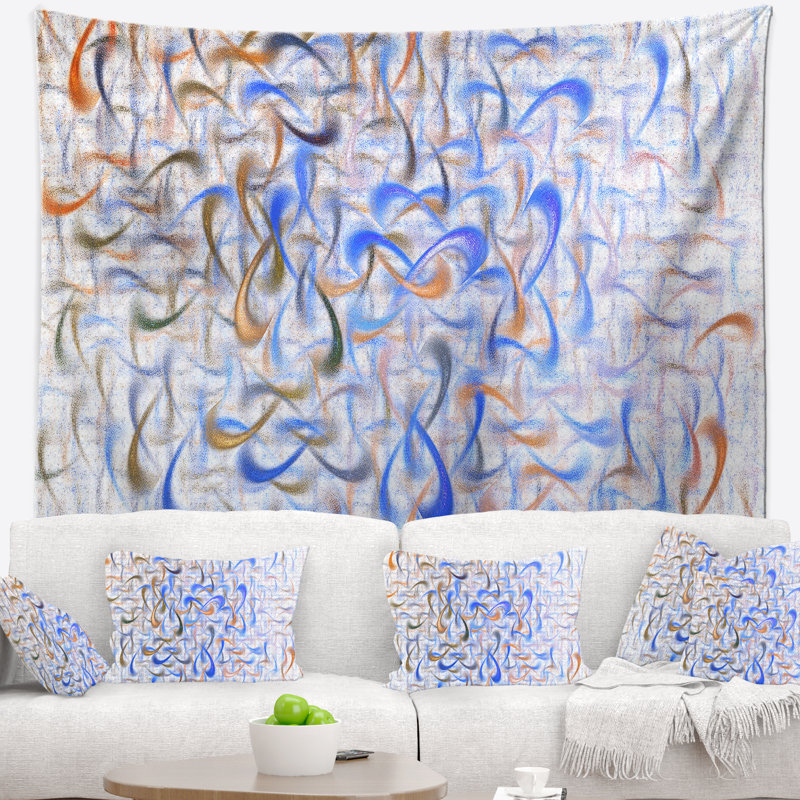 Tapisserie d’art fractal en bleu ciel abstract, H 50 po x l 60 po