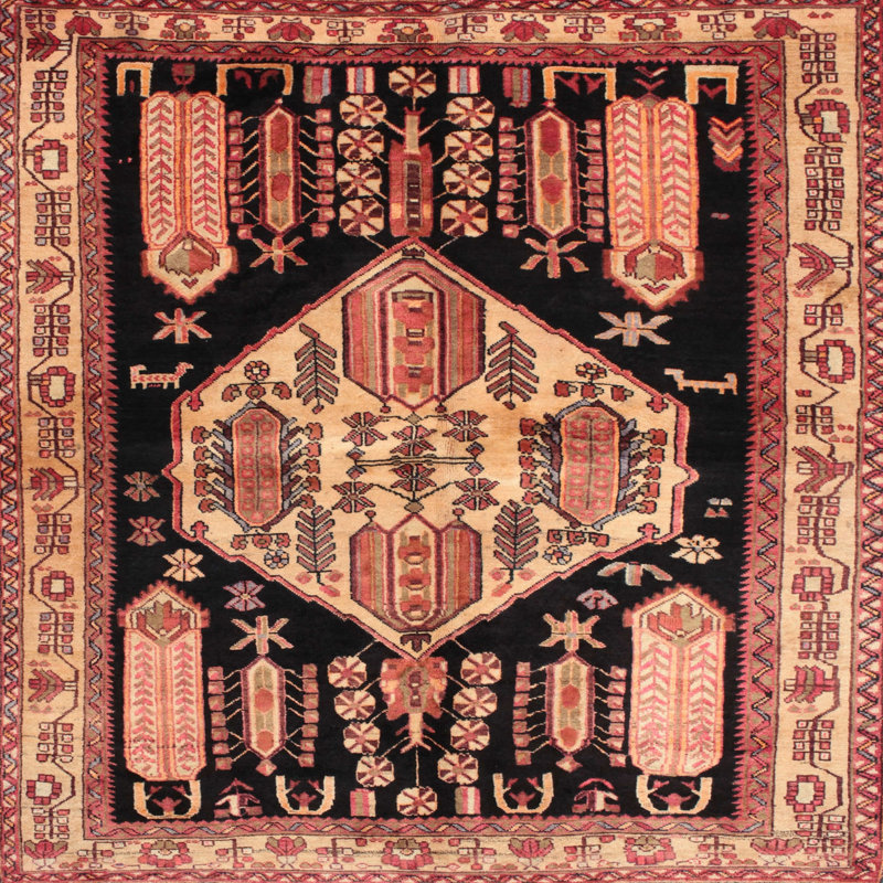 Tapis traditionnel rouge / noir Simonska, Carré 4 pi