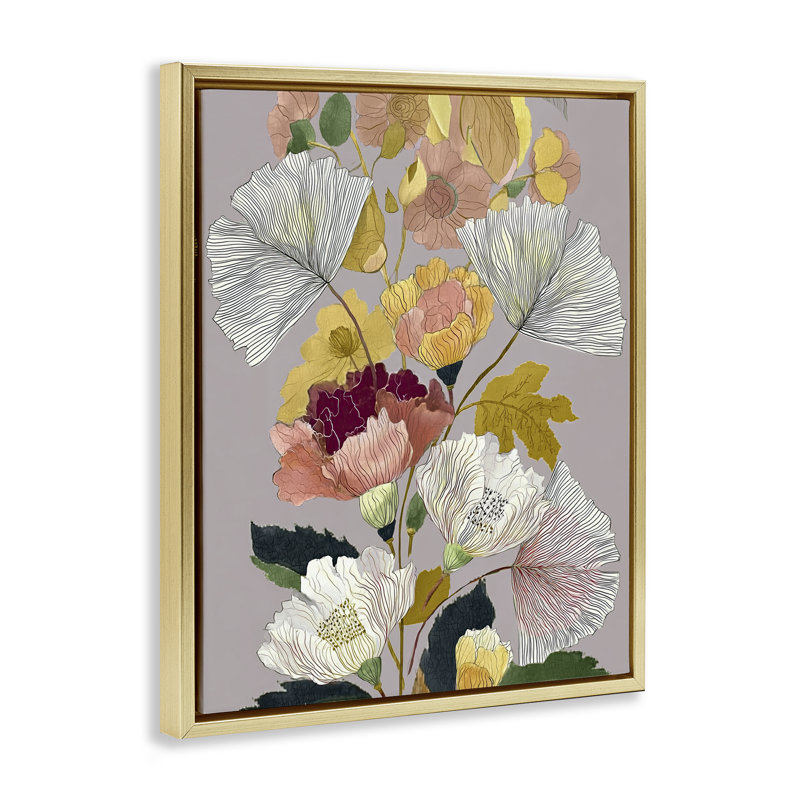 Detailed Foliage Leaves Floating Frame, design by Annabelle Hall, 21" H x 17" W, Metallic Gold Floater Frame