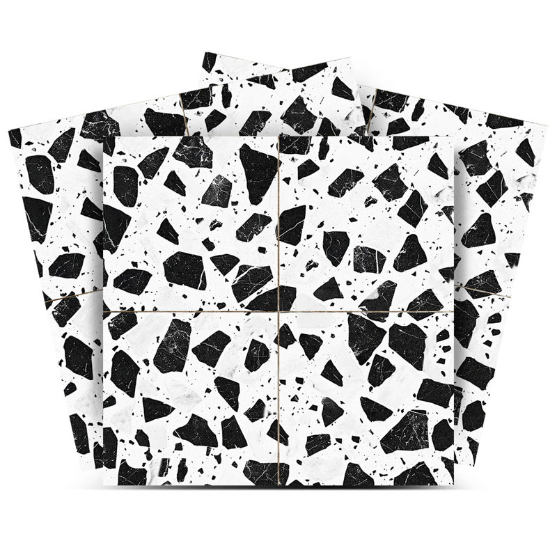 Carreau de mosaïque auto-adhésif en vinyle l 5 po x L 5 po, Noir / gris terrazzo
