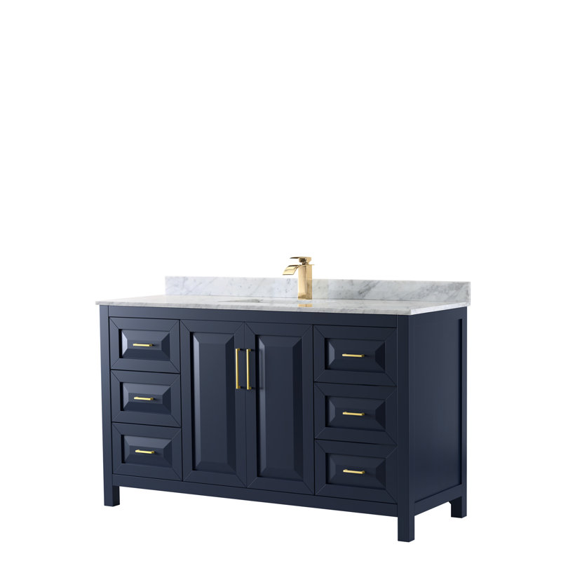 Daria 60'' W Single Vanity, White Carrara Marble, Dark Blue, Matte Black