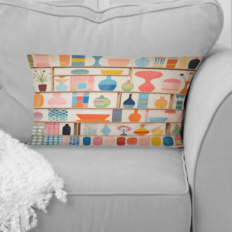 Coussin rose imprimé Mid Century