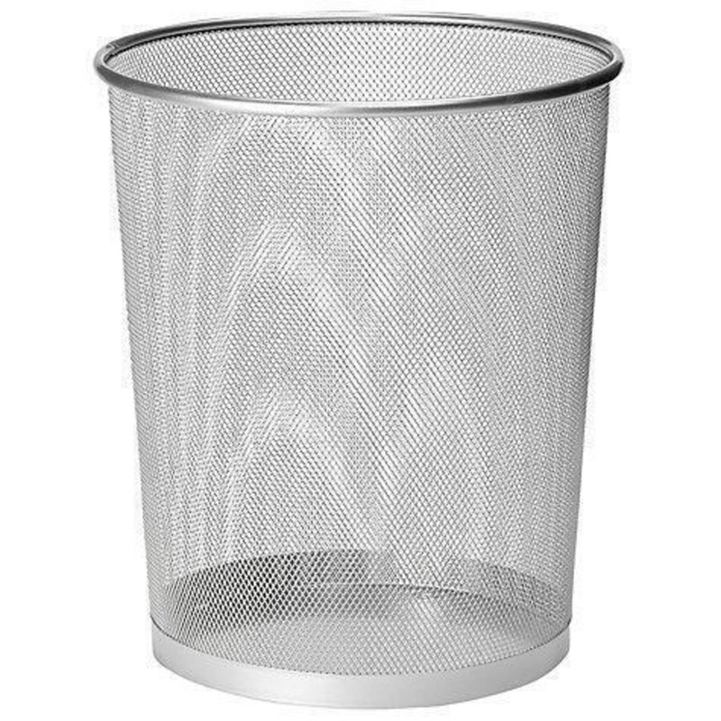 Bensonhurst Silver Round Metal Mesh Open Waste Paper Bin Lightweight Circular Mesh Trash Can (12L)