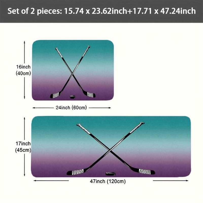 Tapis de cuisine sur bâtons de hockey sur glace, ensemble de 2 pièces en flanelle antidérapante pour salle de jeux et cuisine