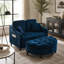 Canapé deux places avec repose-pieds incurvé avec rangement et port USB, dossier réglable et poches latérales, livré avec deux petits coussins décoratifs, idéal pour le salon, bleu-195318941