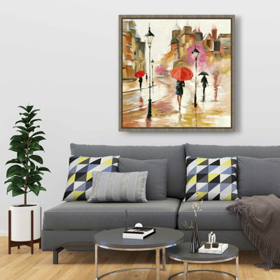 Passersby under their umbrellas - Contemporary Man Canvas Art